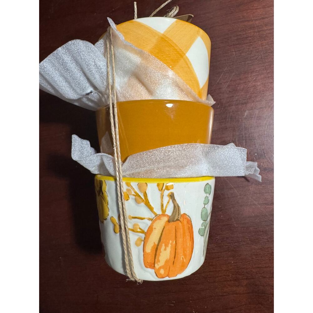 NWT Set of 3 Mud Pie Buffalo Check Ramekin Set 2" x 3" Diameter Orange